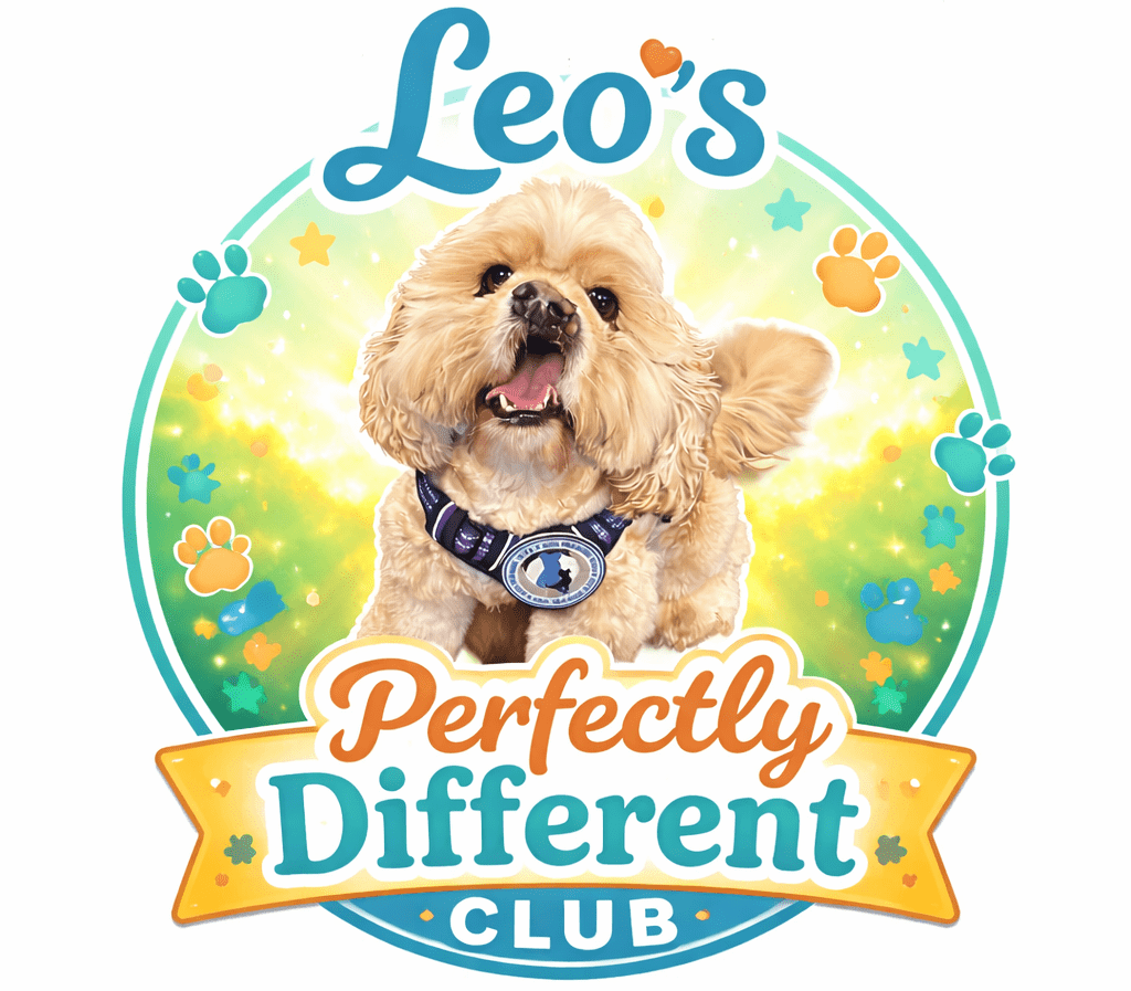 Cheerful dog in colorful club emblem.